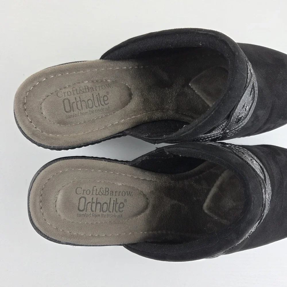 Croft & Barrow Ortholite Dame Black Suede Women's Mules Comfort Shoes Size 8.5 M
